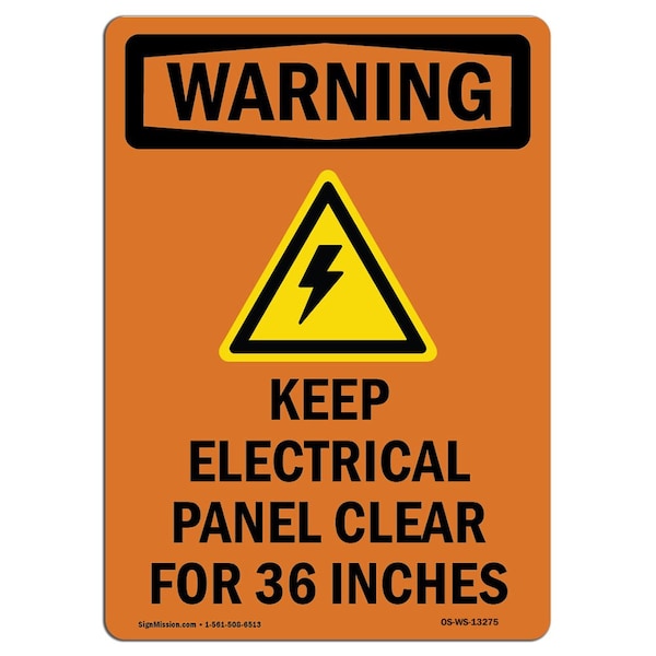 Safety Sign, OSHA WARNING, 5" Height, Keep Electrical Panel, Portrait, 10PK